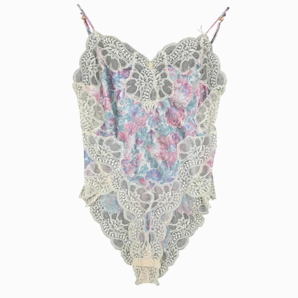 VINTAGE OSCAR DE LA RENTA LINGERIE TEDDY – STYLE 10215 – SIZE 34 – FLORAL PASTEL